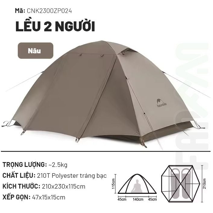 Lều 2 - 3 người, 2 lớp Naturehike  CNK2300ZP024