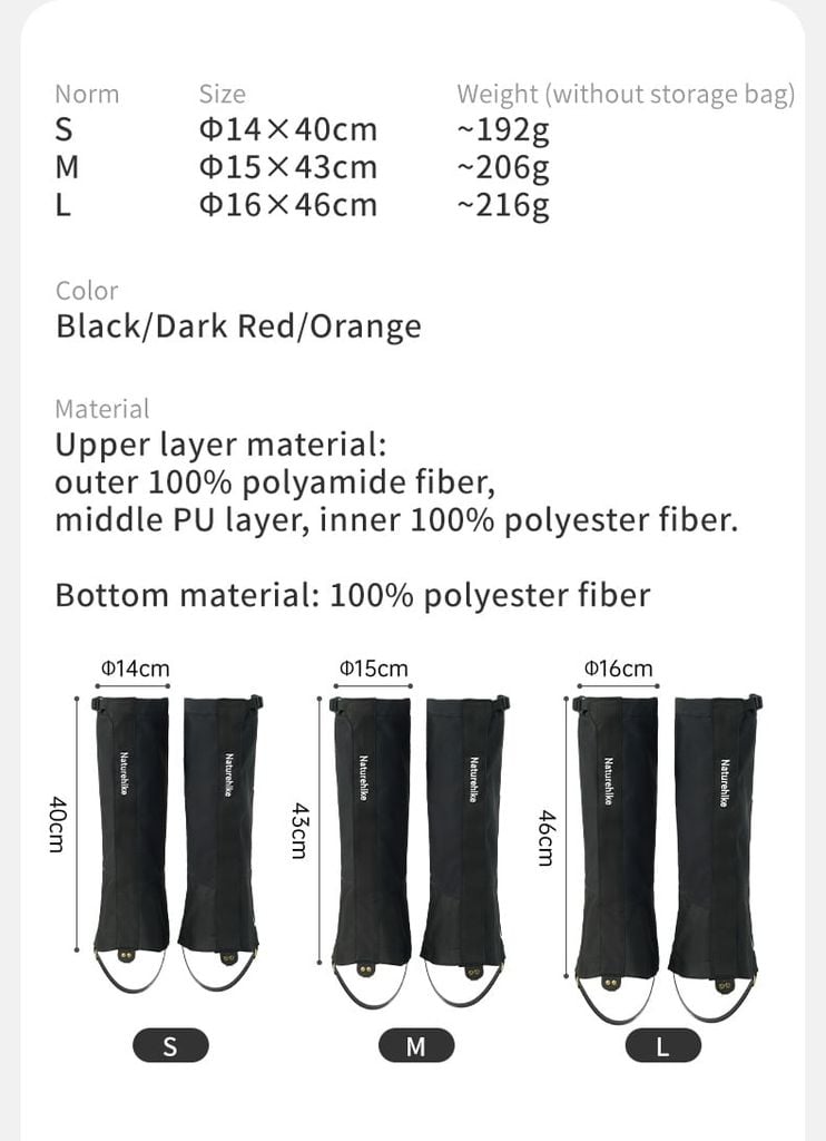 Naturehike CNK2450DS011 Xà cạp ghệt cao bọc ống chân đi rừng, đi tuyết