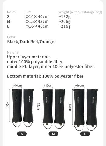 Naturehike CNK2450DS011 Xà cạp ghệt cao bọc ống chân đi rừng, đi tuyết
