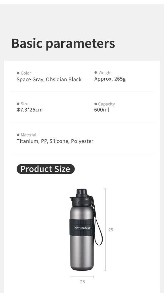 Naturehike CNK2550CF016 Bình giữ nhiệt Titan thể thao 600ml