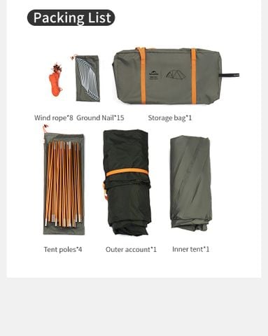 Naturehike CNK2550WS018 Kota Cloud Lều Camping gia đình 6 người