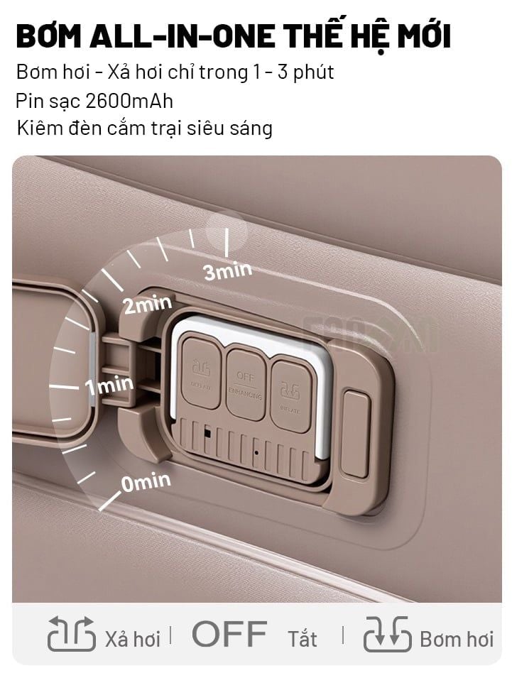 Nệm dã ngoại tự bơm hơi (kèm bơm) dày 25cm BLACKDOG CBD2550WS037