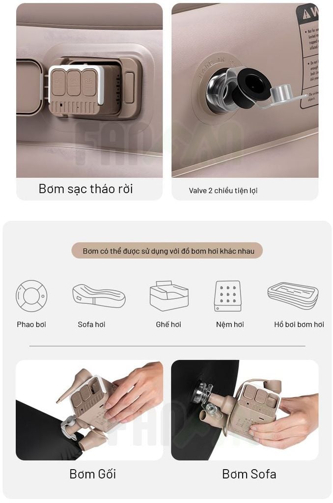 Nệm dã ngoại tự bơm hơi (kèm bơm) dày 25cm BLACKDOG CBD2550WS037