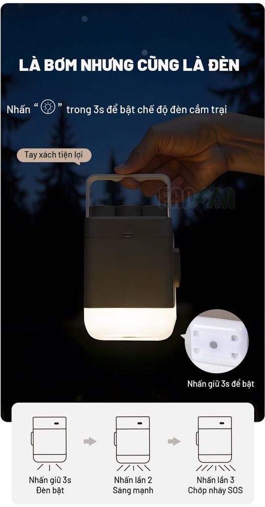 Nệm dã ngoại tự bơm hơi (kèm bơm) dày 25cm BLACKDOG CBD2550WS037