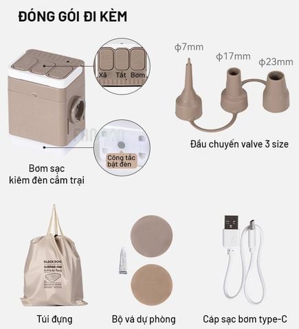 Nệm dã ngoại tự bơm hơi (kèm bơm) dày 25cm BLACKDOG CBD2550WS037