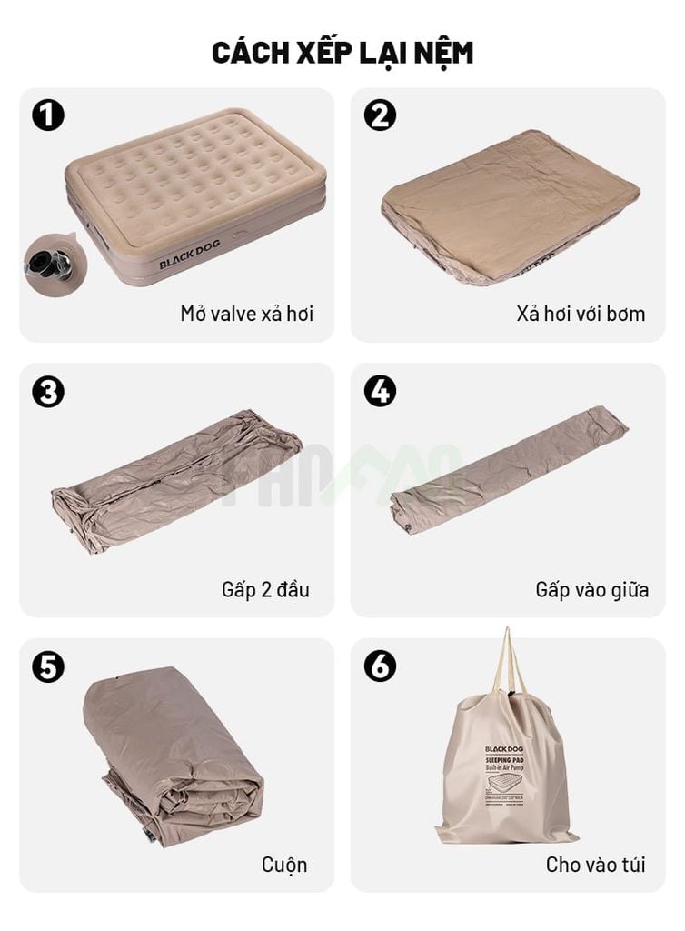 Nệm dã ngoại tự bơm hơi (kèm bơm) dày 25cm BLACKDOG CBD2550WS037