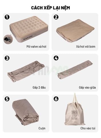 Nệm dã ngoại tự bơm hơi (kèm bơm) dày 25cm BLACKDOG CBD2550WS037