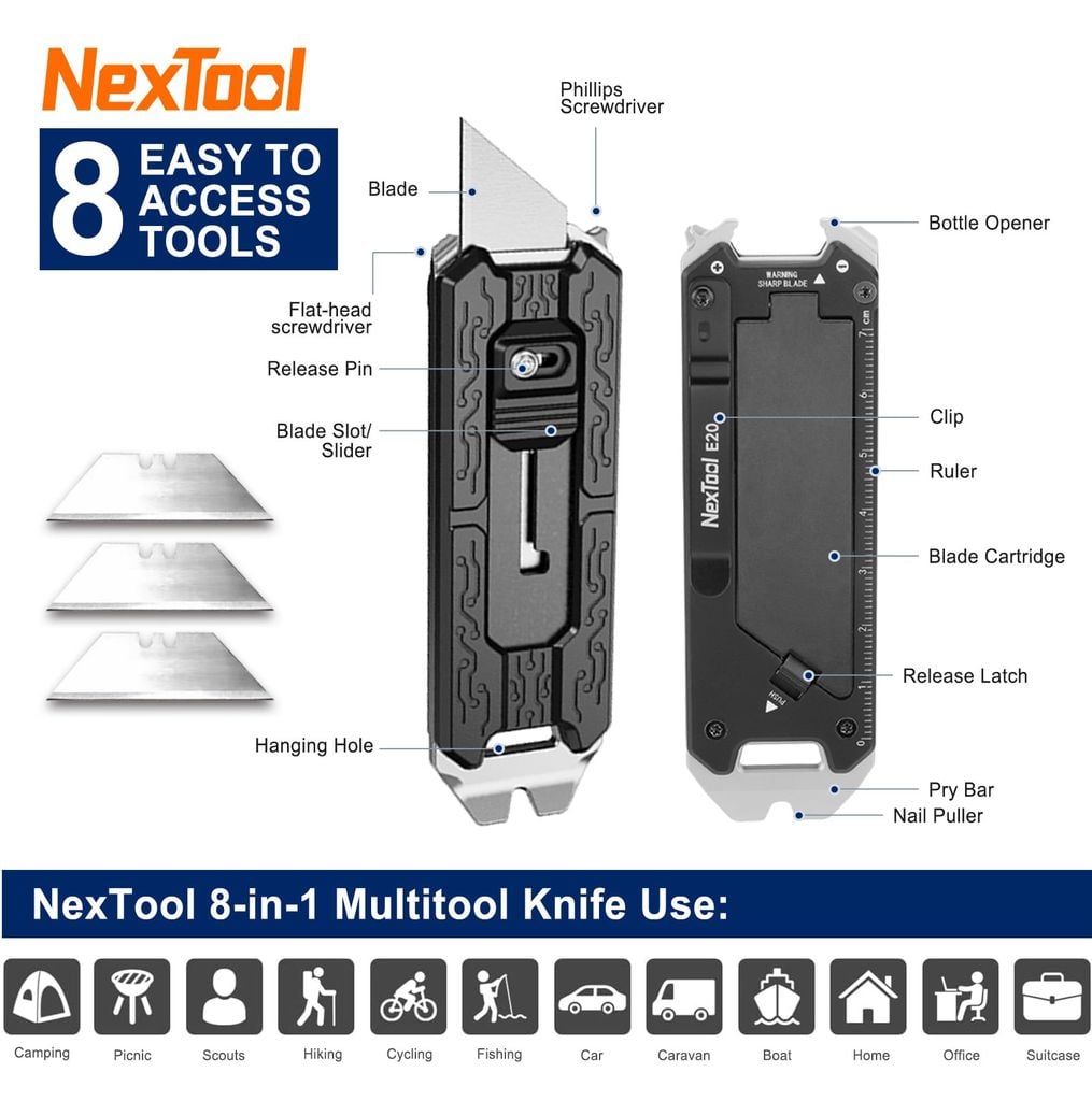 Nextool E20 Explorer dao rọc cáp, khui thùng EDC 9 chức năng