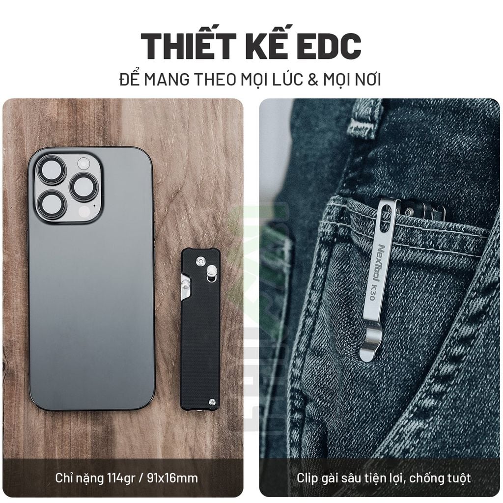 Nextool K30 dao xếp EDC 11 chức năng thép Sandvik, ốp G10, khóa Axis