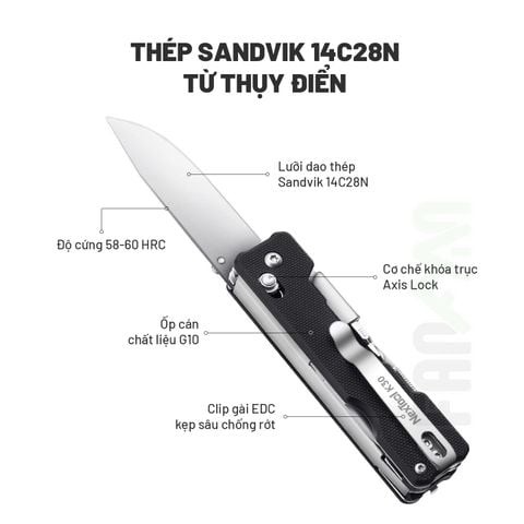 Nextool K30 dao xếp EDC 11 chức năng thép Sandvik, ốp G10, khóa Axis