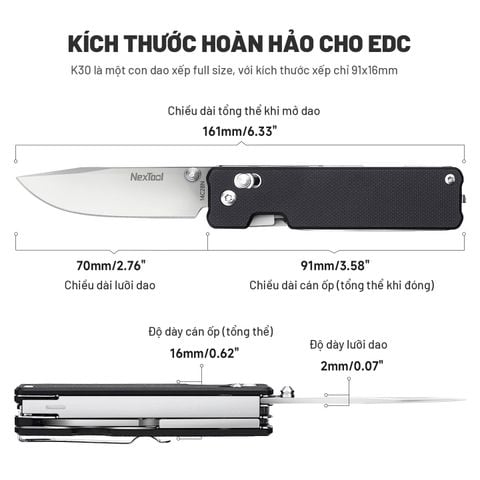 Nextool K30 dao xếp EDC 11 chức năng thép Sandvik, ốp G10, khóa Axis