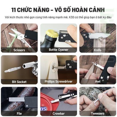 Nextool K30 dao xếp EDC 11 chức năng thép Sandvik, ốp G10, khóa Axis