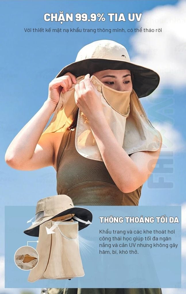 Nón rộng vành kèm khẩu trang&che gáy tháo rời Naturehike CYY2521FS014