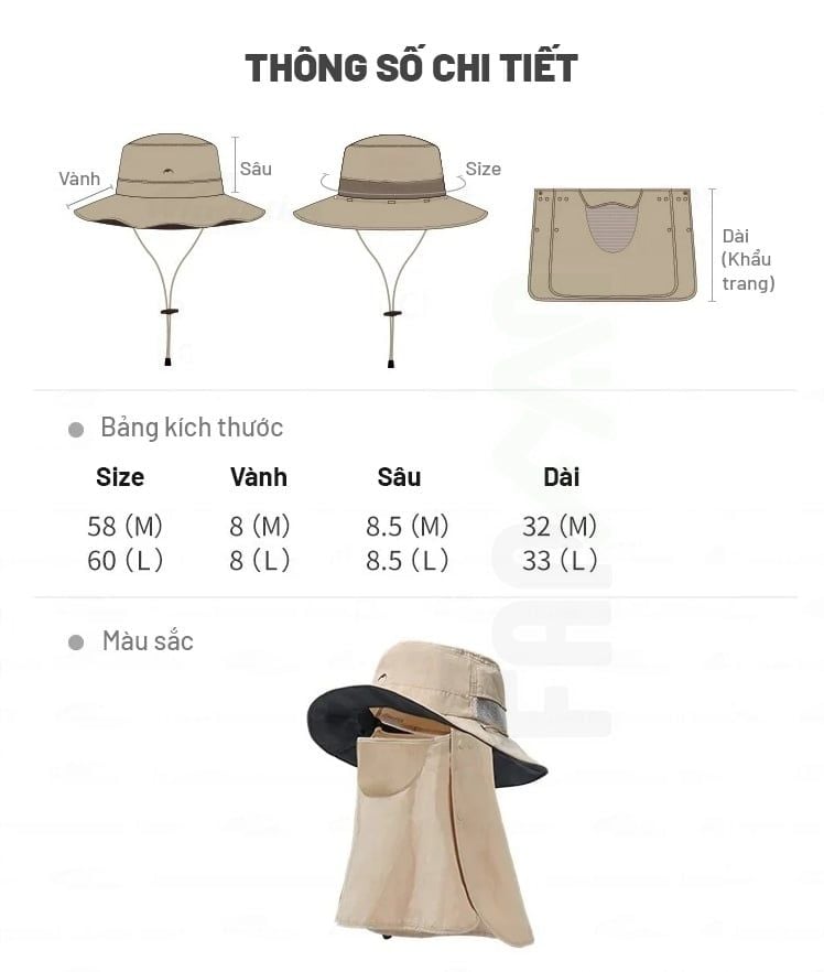 Nón rộng vành kèm khẩu trang&che gáy tháo rời Naturehike CYY2521FS014