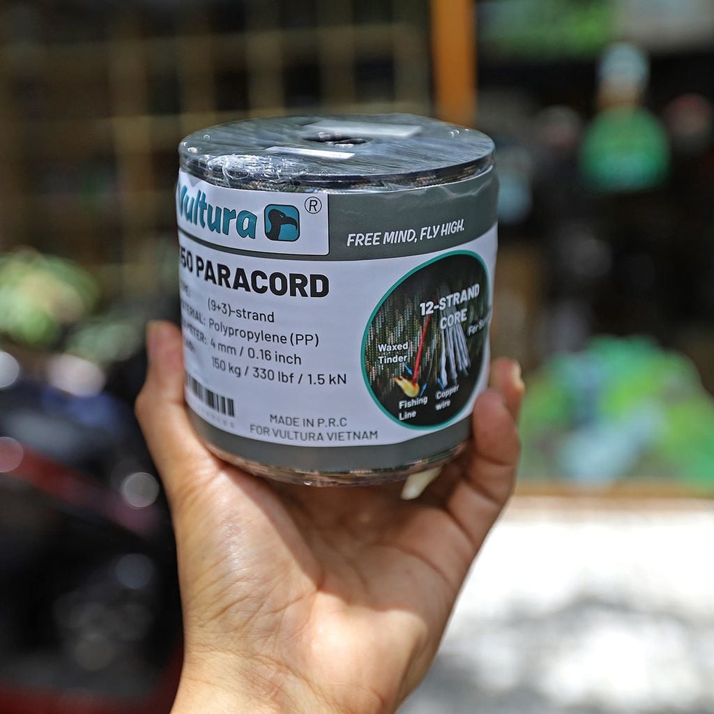 Cuộn 50m dây dù Paracord 550 sinh tồn 12 lõi kèm cước câu & bấc Vultura RO2601