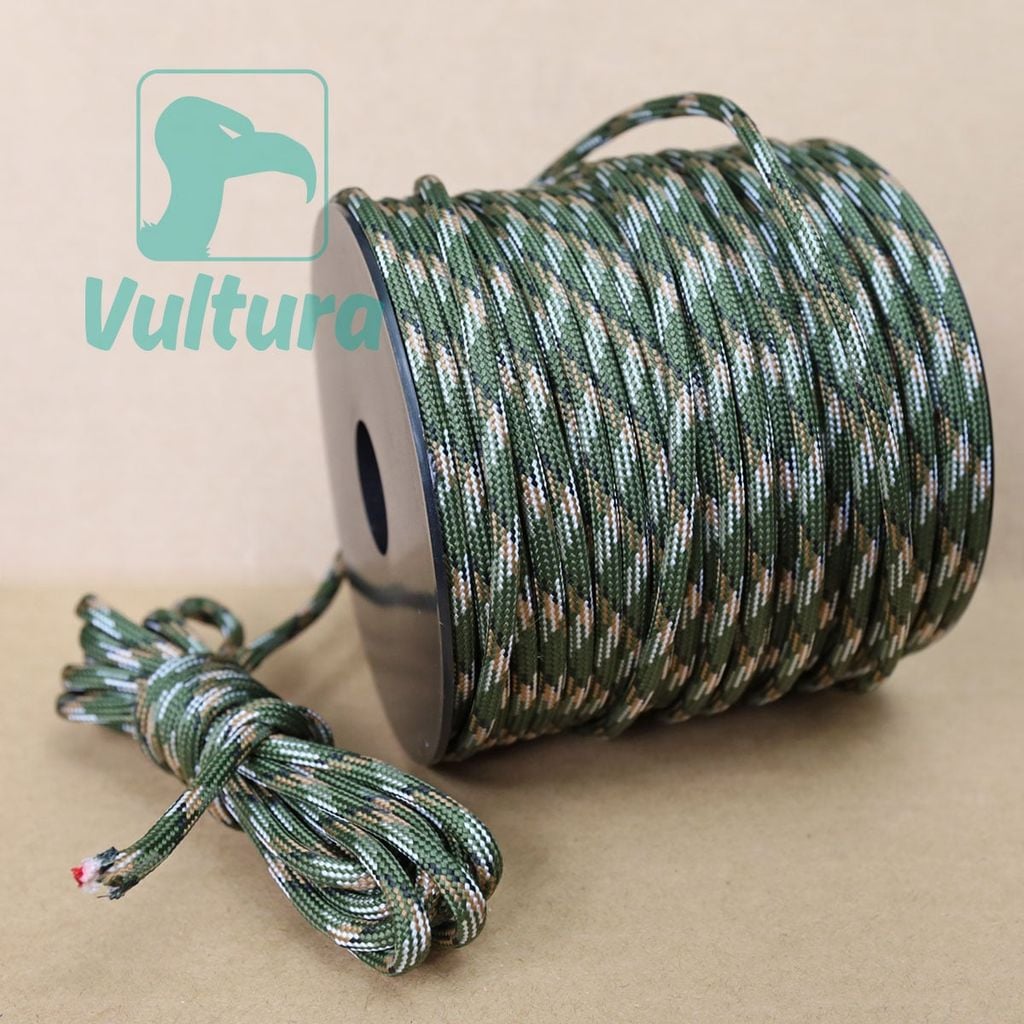 Cuộn 50m dây dù Paracord 550 sinh tồn 12 lõi kèm cước câu & bấc Vultura RO2601