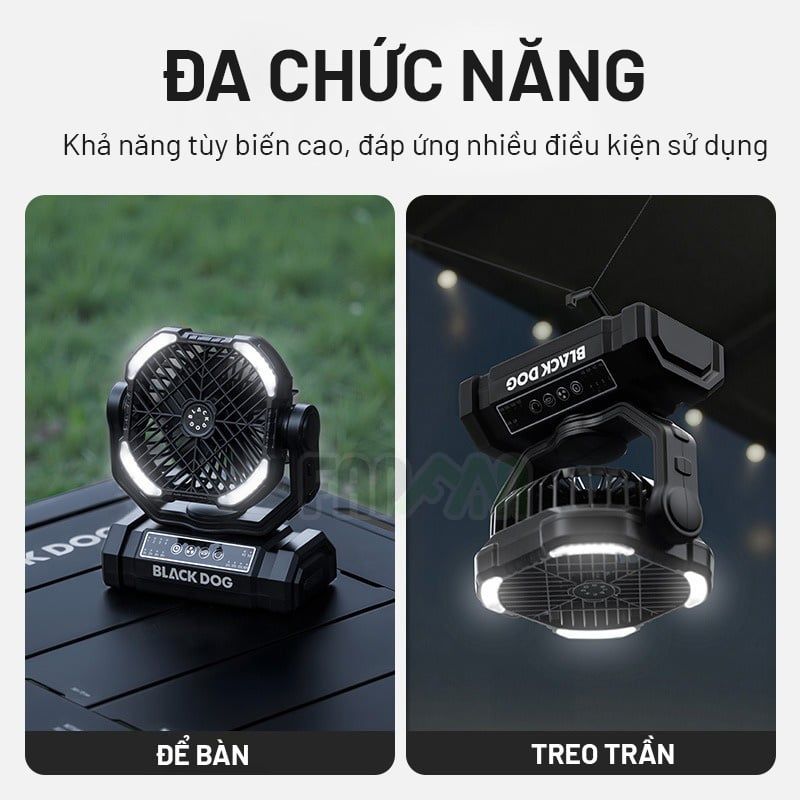 Quạt sạc 10,000mAh kiêm đèn bàn cắm trại BLACKDOG CBD2550ZM038