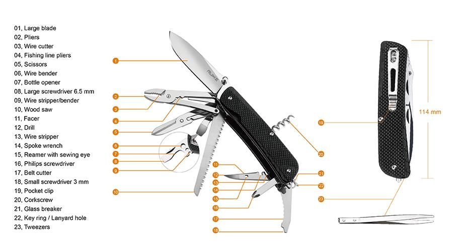 Ruike L51 Dao xếp kèm Kềm-Kéo-Cưa 23 chức năng cỡ lớn