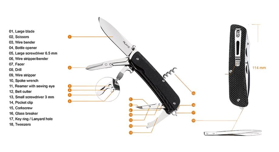 Ruike LD31 Dao xếp kèm kéo 18 chức năng có khóa lưỡi