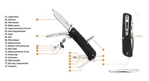 Ruike LD31 Dao xếp kèm kéo 18 chức năng có khóa lưỡi