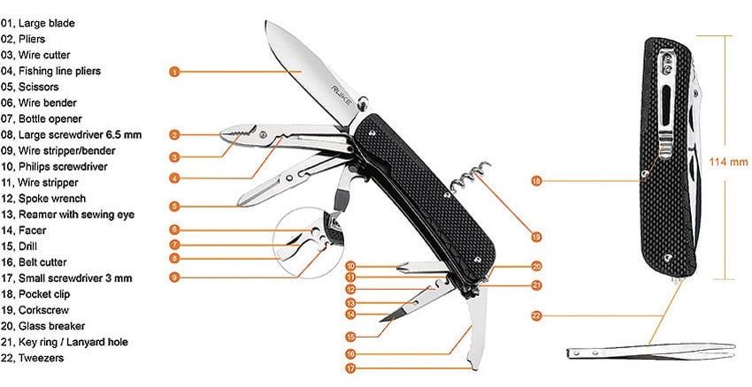 Ruike LD41 Dao xếp kèm Kềm-Kéo 22 chức năng có khóa lưỡi