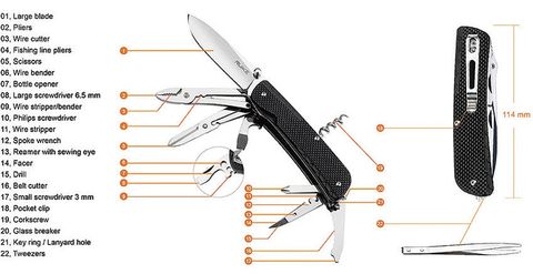 Ruike LD41 Dao xếp kèm Kềm-Kéo 22 chức năng có khóa lưỡi