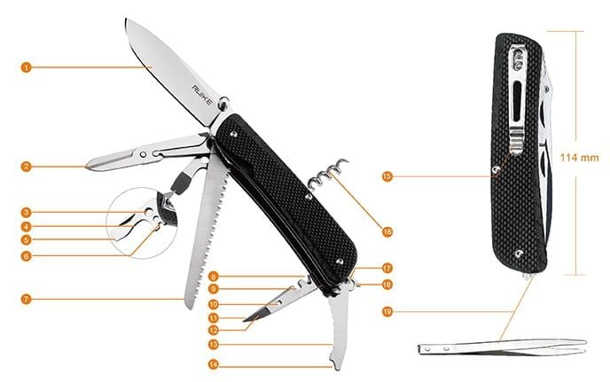 Ruike LD42 Dao xếp kèm Cưa-Kéo 19 chức năng có khóa lưỡi