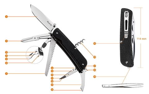 Ruike LD42 Dao xếp kèm Cưa-Kéo 19 chức năng có khóa lưỡi