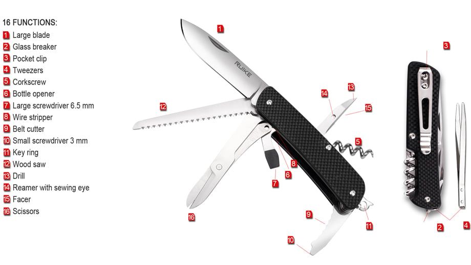 Ruike M42 Dao xếp kèm cưa-kéo 16 chức năng bỏ túi
