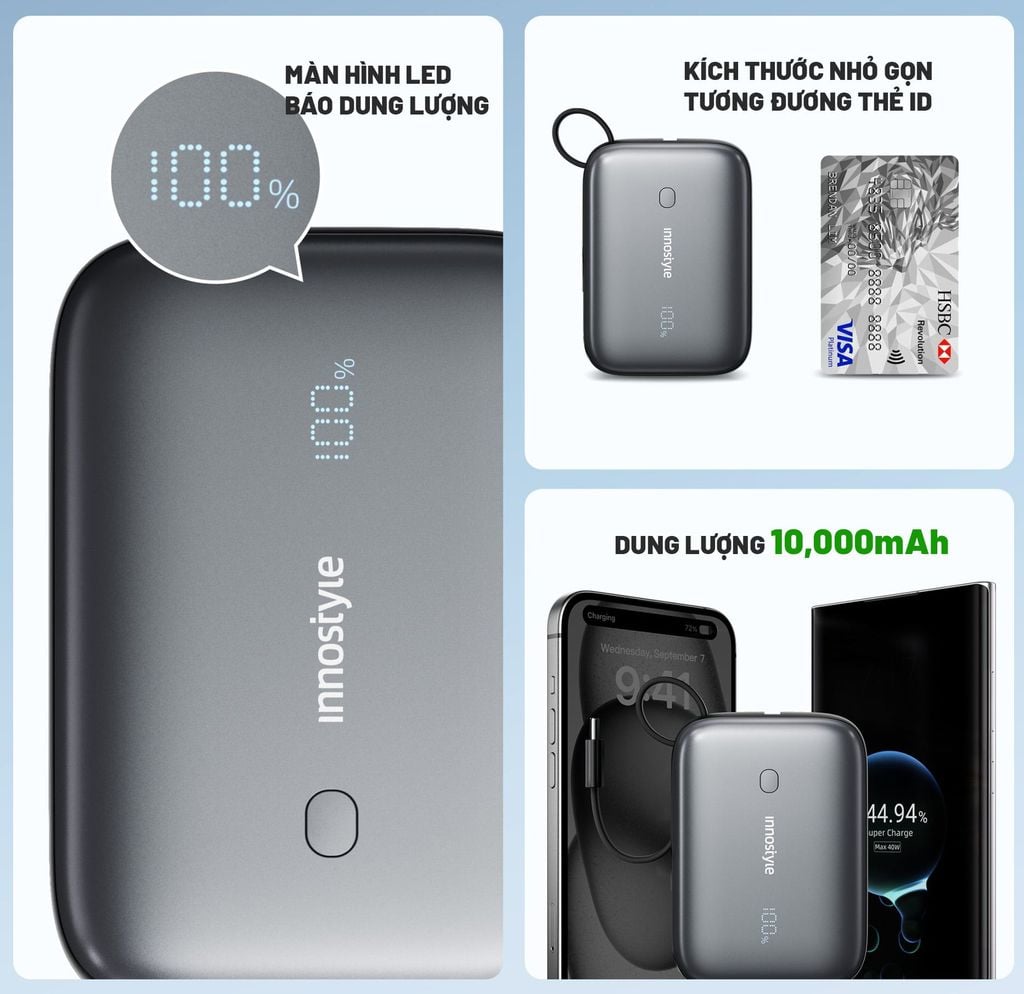 Pin sạc dự phòng Innostyle PowerMini II 10,000mAh kèm cáp Type-C