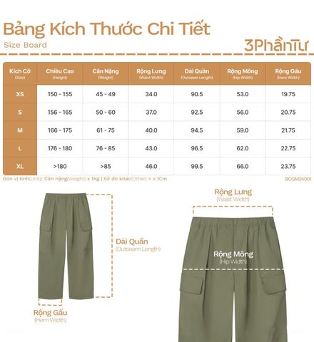 Quần Dài Cargo Túi Hộp Vải Taslan - BCGM24001