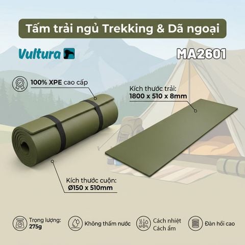 Vultura MA2601 - Thảm cuộn trải ngủ cho Trekking dã ngoại siêu nhẹ