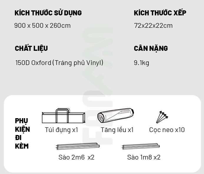 Lều trung tâm (lều tăng) cho 10-20 người BLACKDOG CBD2450WS046