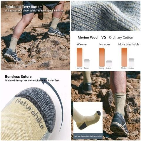 Vớ Trekking giữ ấm len lông cừu Naturehike CYY2541FS011