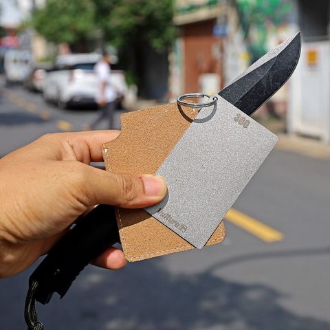Vultura SH2601 - Thẻ mài dao sinh tồn bỏ túi 2 mặt 300&600 Grit kèm bao da thật