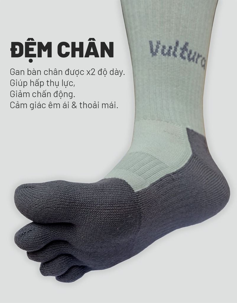 Vớ Trekking 5 ngón chân Coolmax cổ cao Vultura 5-toe socks VTR-SC2501