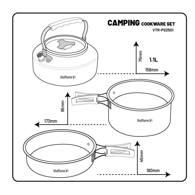 Bộ nồi - chảo - ấm nhôm Trekking dã ngoại Vultura VTR-PS2501, VTR-PS2502