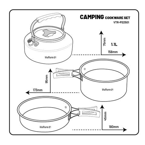 Bộ nồi - chảo - ấm nhôm Trekking dã ngoại Vultura VTR-PS2501, VTR-PS2502