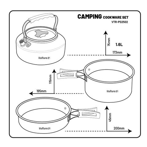 Bộ nồi - chảo - ấm nhôm Trekking dã ngoại Vultura VTR-PS2501, VTR-PS2502