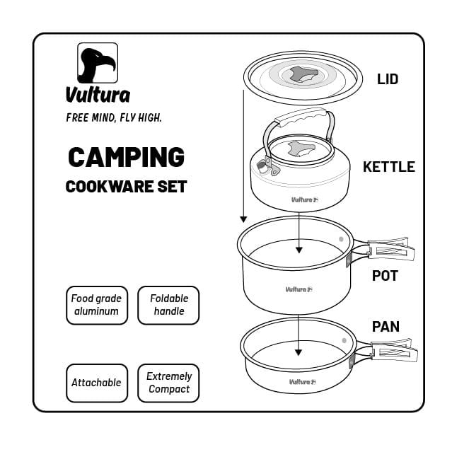 Bộ nồi - chảo - ấm nhôm Trekking dã ngoại Vultura VTR-PS2501, VTR-PS2502