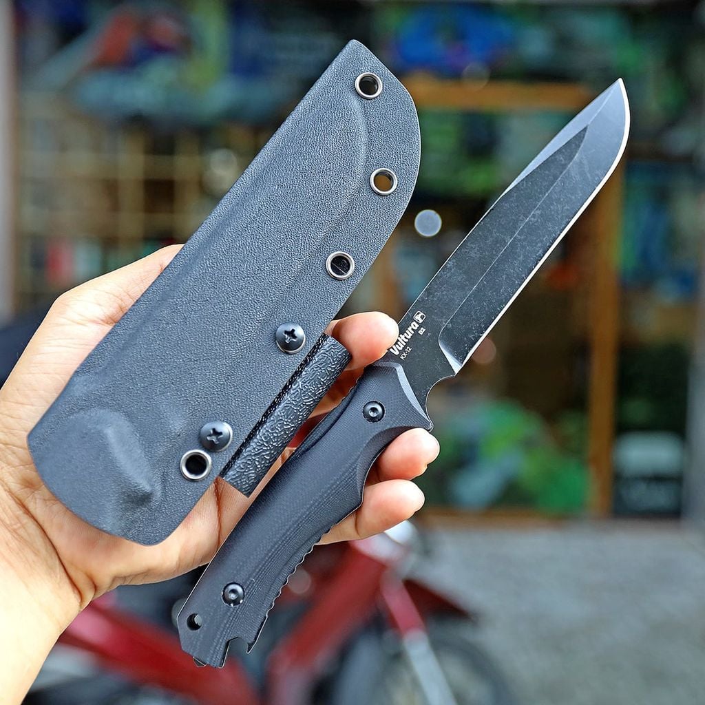 Vultura KX-12 Raven dao dã ngoại Full-tang, thép D2, ốp cán G10, vỏ Kydex