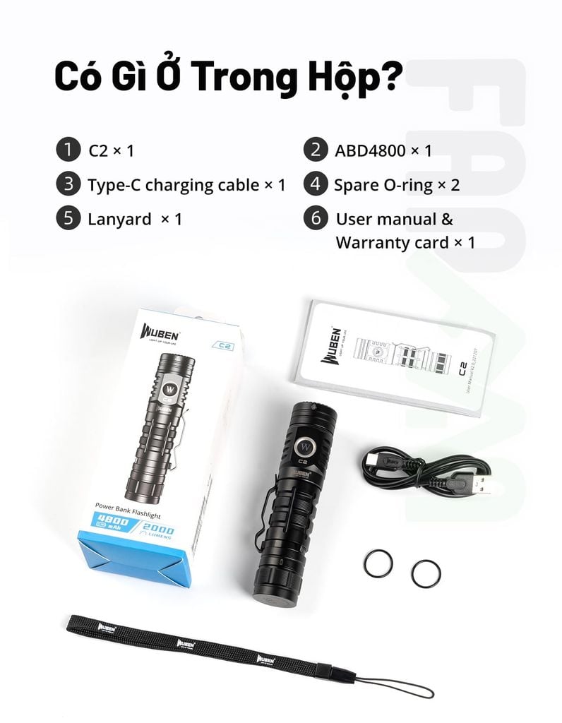 Wuben C2 đèn pin sạc dự phòng đa năng