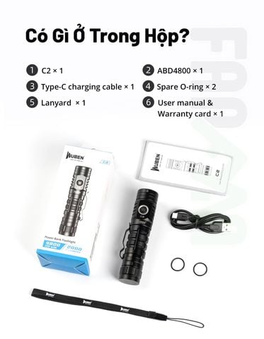 Wuben C2 đèn pin sạc dự phòng đa năng