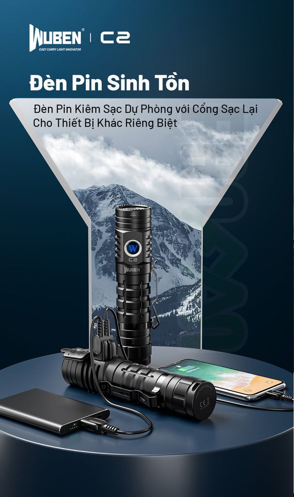 Wuben C2 đèn pin sạc dự phòng đa năng