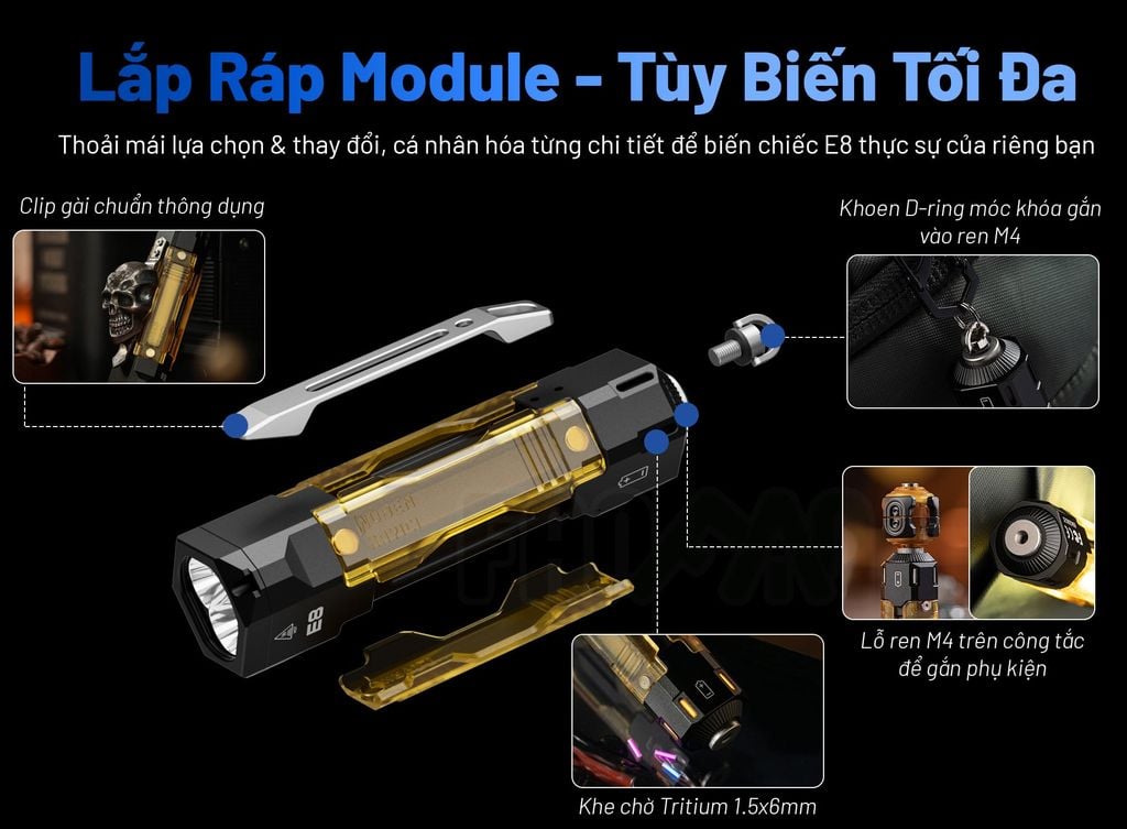 Wuben E8 đèn pin EDC bỏ túi 1300 lumens cao cấp