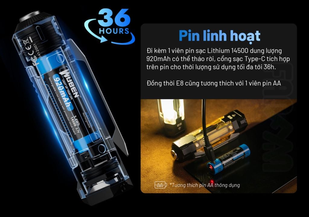 Wuben E8 đèn pin EDC bỏ túi 1300 lumens cao cấp