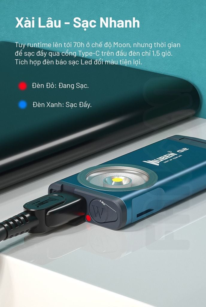 Wuben G2 đèn pin móc khóa nhỏ gọn 500LM pin sạc Type-C