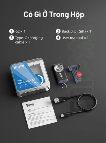 Wuben G2 đèn pin móc khóa nhỏ gọn 500LM pin sạc Type-C