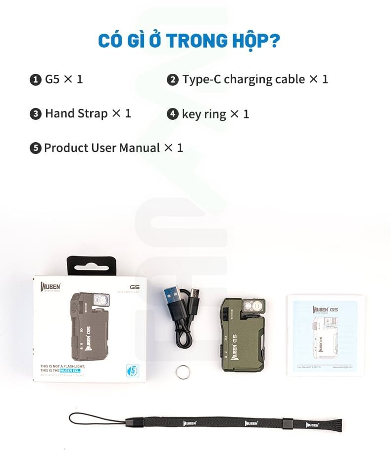 Wuben G5 đèn pin móc khóa xoay đầu đa năng