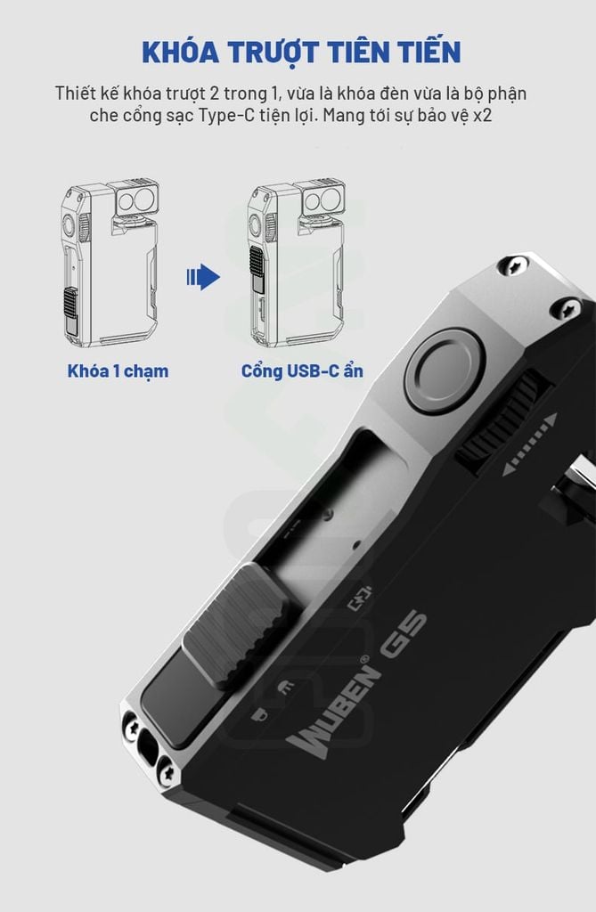 Wuben G5 đèn pin móc khóa xoay đầu đa năng